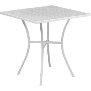 Flash Furniture Oia Commercial Grade 35.5″ Square Black Indoor-Outdoor Steel Patio Table with Umbrella Hole(White)