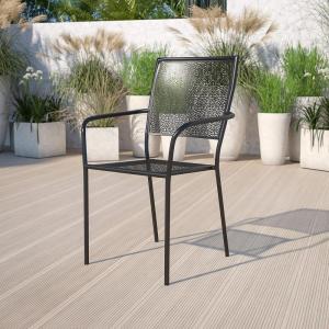 Flash Furniture Oia Commercial Grade 5 Pack Black Indoor-Outdoor Steel Patio Arm Chair with Square Back(Black)