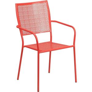 Flash Furniture Oia Commercial Grade 5 Pack Black Indoor-Outdoor Steel Patio Arm Chair with Square Back(Coral)