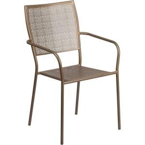 Flash Furniture Oia Commercial Grade 5 Pack Black Indoor-Outdoor Steel Patio Arm Chair with Square Back(Gold)