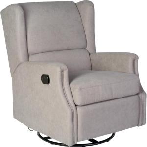Flash Furniture Omma Swivel Glider Rocking Recliner, Manual Wingback Recliner with 360 Degree Swivel, for Living Room, Bedroom, or Nursery, Upholstered, Cream(Light Gray)