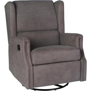 Flash Furniture Omma Swivel Glider Rocking Recliner, Manual Wingback Recliner with 360 Degree Swivel, for Living Room, Bedroom, or Nursery, Upholstered, Cream(Dark Gray)