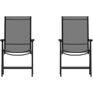Flash Furniture Paladin Navy Outdoor Folding Patio Sling Chair with Black Frame (2 Pack)(Black)