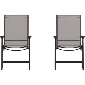 Flash Furniture Paladin Navy Outdoor Folding Patio Sling Chair with Black Frame (2 Pack)(Brown)