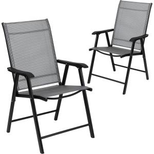 Flash Furniture Paladin Navy Outdoor Folding Patio Sling Chair with Black Frame (2 Pack)(Grey)