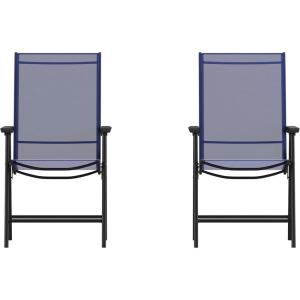 Flash Furniture Paladin Navy Outdoor Folding Patio Sling Chair with Black Frame (2 Pack)(Navy)