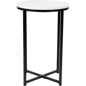 Flash Furniture Pearl 23.75” Square Adjustable Height White Wood Swivel Top Table (Adjustable Range 33” – 40.5”)(White Marble Top/Matte Black Frame)
