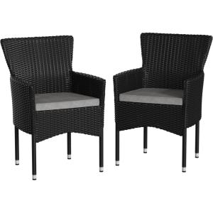 Flash Furniture Peregrine 7 Piece Outdoor Patio Dining Set – Space Saving Black Wicker Modular Chairs & Cream Cushions-Natural Finish Acacia Wood Table-Seating for 6(Black/Gray)