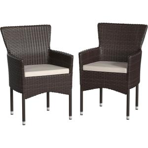Flash Furniture Peregrine 7 Piece Outdoor Patio Dining Set – Space Saving Black Wicker Modular Chairs & Cream Cushions-Natural Finish Acacia Wood Table-Seating for 6(Espresso/Cream)