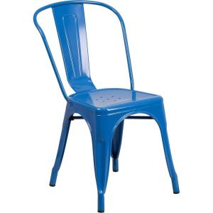 Flash Furniture Perry Commercial Grade Black-Antique Gold Metal Indoor-Outdoor Stackable Chair(Blue)