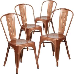 Flash Furniture Perry Commercial Grade Black-Antique Gold Metal Indoor-Outdoor Stackable Chair(Copper)