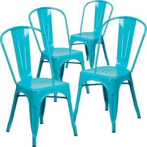Flash Furniture Perry Commercial Grade Black-Antique Gold Metal Indoor-Outdoor Stackable Chair(Crystal Teal-blue)