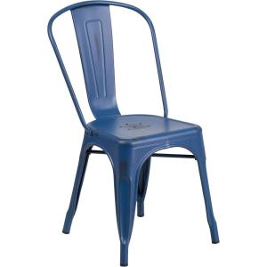Flash Furniture Perry Commercial Grade Black-Antique Gold Metal Indoor-Outdoor Stackable Chair(Distressed Antique Blue)