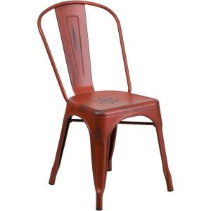 Flash Furniture Perry Commercial Grade Black-Antique Gold Metal Indoor-Outdoor Stackable Chair(Distressed Kelly Red)