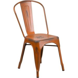 Flash Furniture Perry Commercial Grade Black-Antique Gold Metal Indoor-Outdoor Stackable Chair(Distressed Orange)