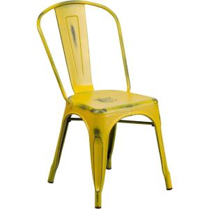 Flash Furniture Perry Commercial Grade Black-Antique Gold Metal Indoor-Outdoor Stackable Chair(Distressed Yellow)