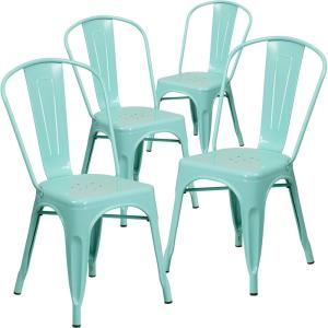 Flash Furniture Perry Commercial Grade Black-Antique Gold Metal Indoor-Outdoor Stackable Chair(Mint Green)