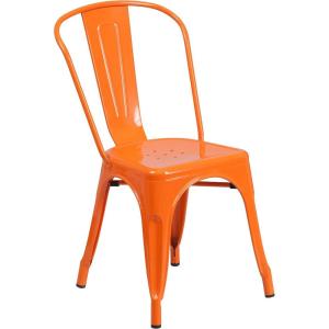 Flash Furniture Perry Commercial Grade Black-Antique Gold Metal Indoor-Outdoor Stackable Chair(Orange)