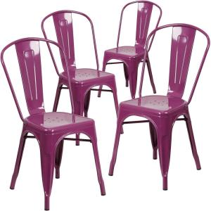Flash Furniture Perry Commercial Grade Black-Antique Gold Metal Indoor-Outdoor Stackable Chair(Purple)