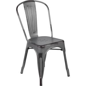 Flash Furniture Perry Commercial Grade Black-Antique Gold Metal Indoor-Outdoor Stackable Chair(Silver Gray)