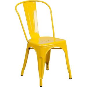 Flash Furniture Perry Commercial Grade Black-Antique Gold Metal Indoor-Outdoor Stackable Chair(Yellow)