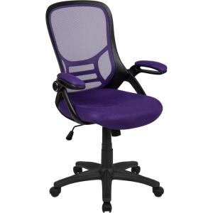 Flash Furniture Porter High Back Black Mesh Ergonomic Swivel Office Chair with Black Frame and Flip-up Arms(Purple)