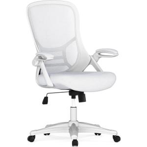 Flash Furniture Porter High Back Black Mesh Ergonomic Swivel Office Chair with Black Frame and Flip-up Arms(White)