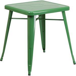 Flash Furniture Prince Commercial Grade 23.75″ Square White Metal Indoor-Outdoor Table(Green)