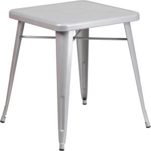 Flash Furniture Prince Commercial Grade 23.75″ Square White Metal Indoor-Outdoor Table(Silver)