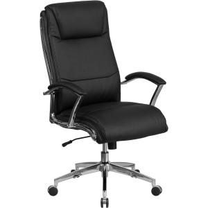 Flash Furniture Rebecca High Back Designer White LeatherSoft Smooth Upholstered Executive Swivel Office Chair with Chrome Base and Arms(Black)