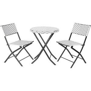 Flash Furniture Rouen Commercial Grade Folding Bistro Set, Indoor/Outdoor PE Rattan Table Top, Back and Seat, Natural Steel Frames, 3 Piece Set, Navy/White(Black & White)