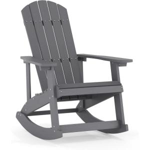 Flash Furniture Savannah Poly Resin Wood Adirondack Rocking Chair – All Weather Yellow Polystyrene – Stainless Steel Hardware(Grey)