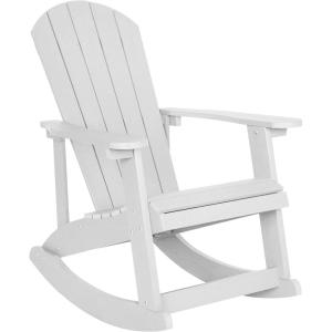 Flash Furniture Savannah Poly Resin Wood Adirondack Rocking Chair – All Weather Yellow Polystyrene – Stainless Steel Hardware(White)