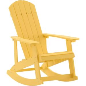 Flash Furniture Savannah Poly Resin Wood Adirondack Rocking Chair – All Weather Yellow Polystyrene – Stainless Steel Hardware(Yellow)