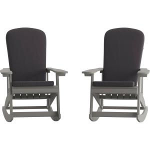 Flash Furniture Savannah Set of 2 Rocking Adirondack Chairs with Cushions – Black Poly Resin Frame – Cream All-Weather Cushions – Indoor/Outdoor Use(Grey)