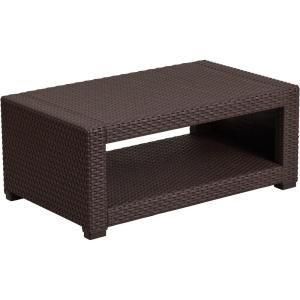 Flash Furniture Seneca Indoor/Outdoor Chocolate Brown Faux Rattan Coffee Table with Open Storage(Chocolate Brown)
