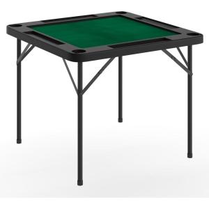 Flash Furniture Silas 34.5″ Square Folding Card Table with Felt Green Surface and Cup Holders, Portable Folding Game Table for 4 Players, White/Green(Black Top/Green Felt Surface)