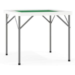 Flash Furniture Silas 34.5″ Square Folding Card Table with Felt Green Surface and Cup Holders, Portable Folding Game Table for 4 Players, White/Green(Green)
