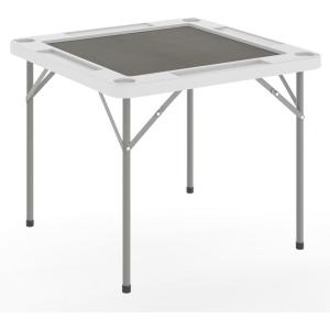 Flash Furniture Silas 34.5″ Square Folding Card Table with Felt Green Surface and Cup Holders, Portable Folding Game Table for 4 Players, White/Green(White Top/Gray Felt Surface)