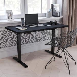 Flash Furniture Tanner Electric Height Adjustable Standing Desk – Table Top 48″ Wide – 24″ Deep (Mahogany)(Black)