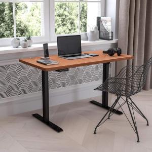 Flash Furniture Tanner Electric Height Adjustable Standing Desk – Table Top 48″ Wide – 24″ Deep (Mahogany)(Mahogany)