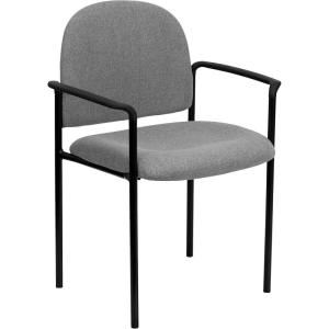 Flash Furniture Tiffany Side Reception Chair with Armrests, Stackable Vinyl Waiting Room Chair for Commercial or Residential Use, Navy(Gray Fabric)