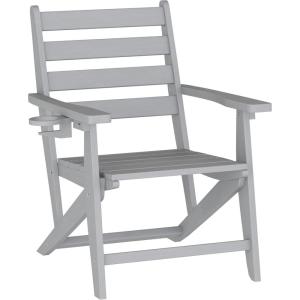 Flash Furniture Tolleson Adirondack Dining Chair with Cup Holder, Commercial Weather Resistant Recycled HDPE Adirondack Chair, Fold Out Cupholder, White(Grey)