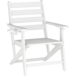 Flash Furniture Tolleson Adirondack Dining Chair with Cup Holder, Commercial Weather Resistant Recycled HDPE Adirondack Chair, Fold Out Cupholder, White(White)