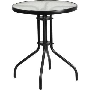 Flash Furniture Tory 31.5″ x 55″ Rectangular Tempered Glass Metal Patio Table with Umbrella Hole, Modern Rippled Glass Outdoor Dining Table, Black(Clear)