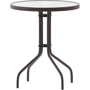 Flash Furniture Tory 31.5″ x 55″ Rectangular Tempered Glass Metal Patio Table with Umbrella Hole, Modern Rippled Glass Outdoor Dining Table, Black(Clear Top/Bronze Frame)