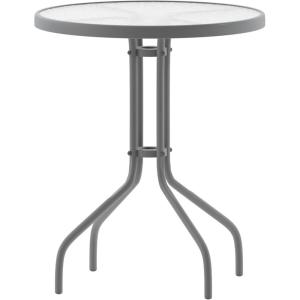 Flash Furniture Tory 31.5″ x 55″ Rectangular Tempered Glass Metal Patio Table with Umbrella Hole, Modern Rippled Glass Outdoor Dining Table, Black(Clear Top/Silver Frame)