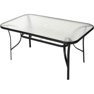 Flash Furniture Tory Rectangle Patio Table with Umbrella Hole, Commercial All-Weather Table with Heat Resistant Tempered Glass, Steel Tube Frame, 35x 59, Black(Clear Top/Black Frame)