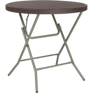Flash Furniture Trellis Commercial Grade 2.6-Foot Round Brown Rattan Plastic Folding Table