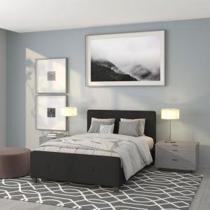 Flash Furniture Tribeca Full Size Tufted Upholstered Platform Bed in Black Fabric(Black)